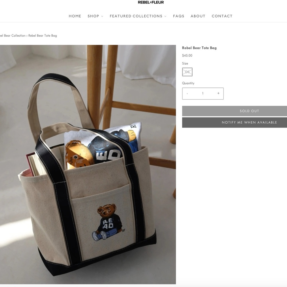 ❌SOLD❌ Rebel Bear Tote Bag with Black Trim